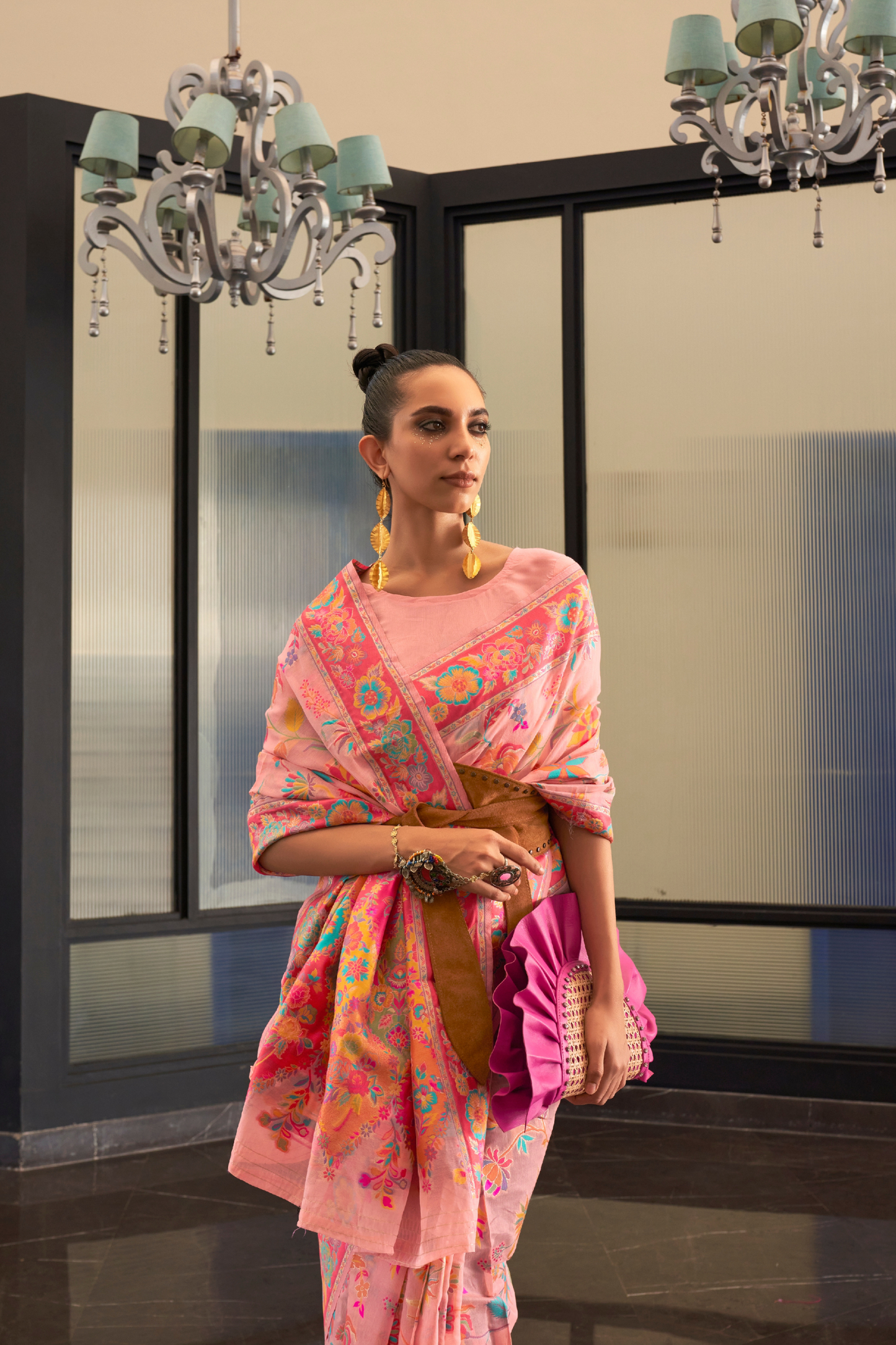 Peach Kashmiri Cotton Silk Saree with Handloom Weaving