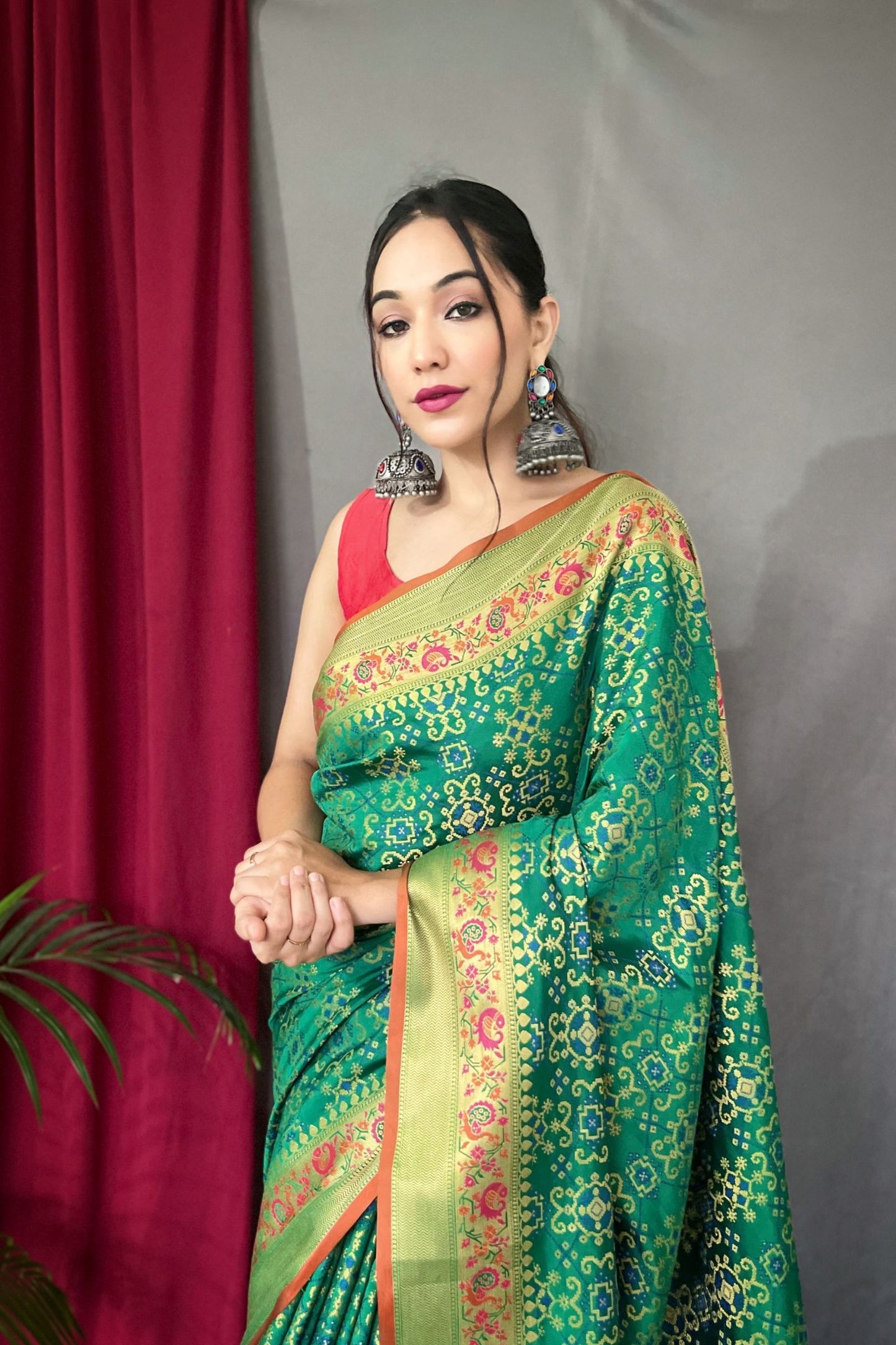 Green Patola Silk Saree with Paithani Patola Fusion