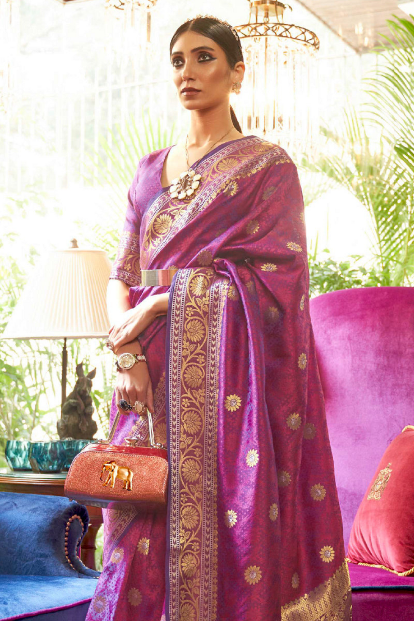 Magenta & Gold- Pure Banarasi Silk Saree with Handloom Weaving