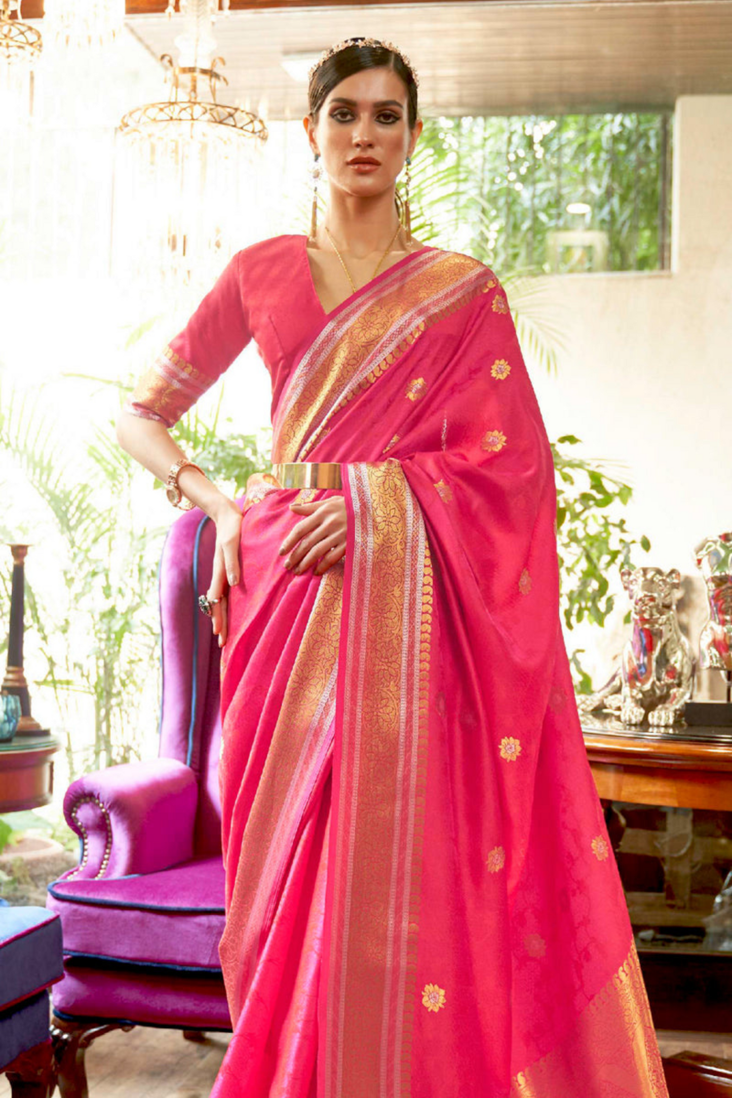 Pink & Gold- Pure Banarasi Silk Saree with Handloom Weaving