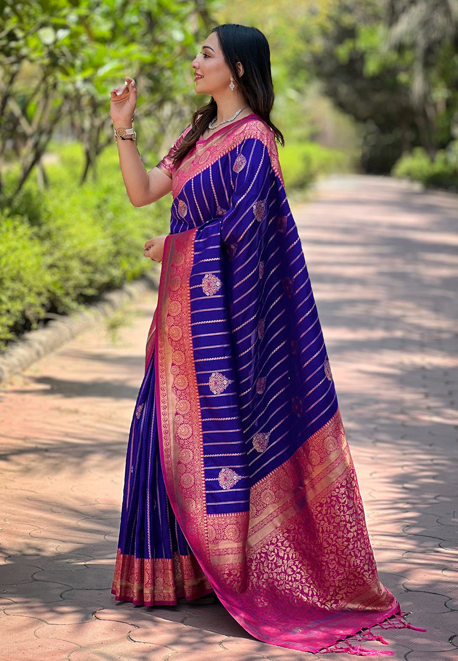 Violet Soft Silk Contrast Zari Woven Saree