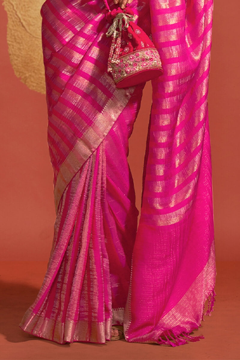 Brilliant Rose Pink Banarasi Silk Saree