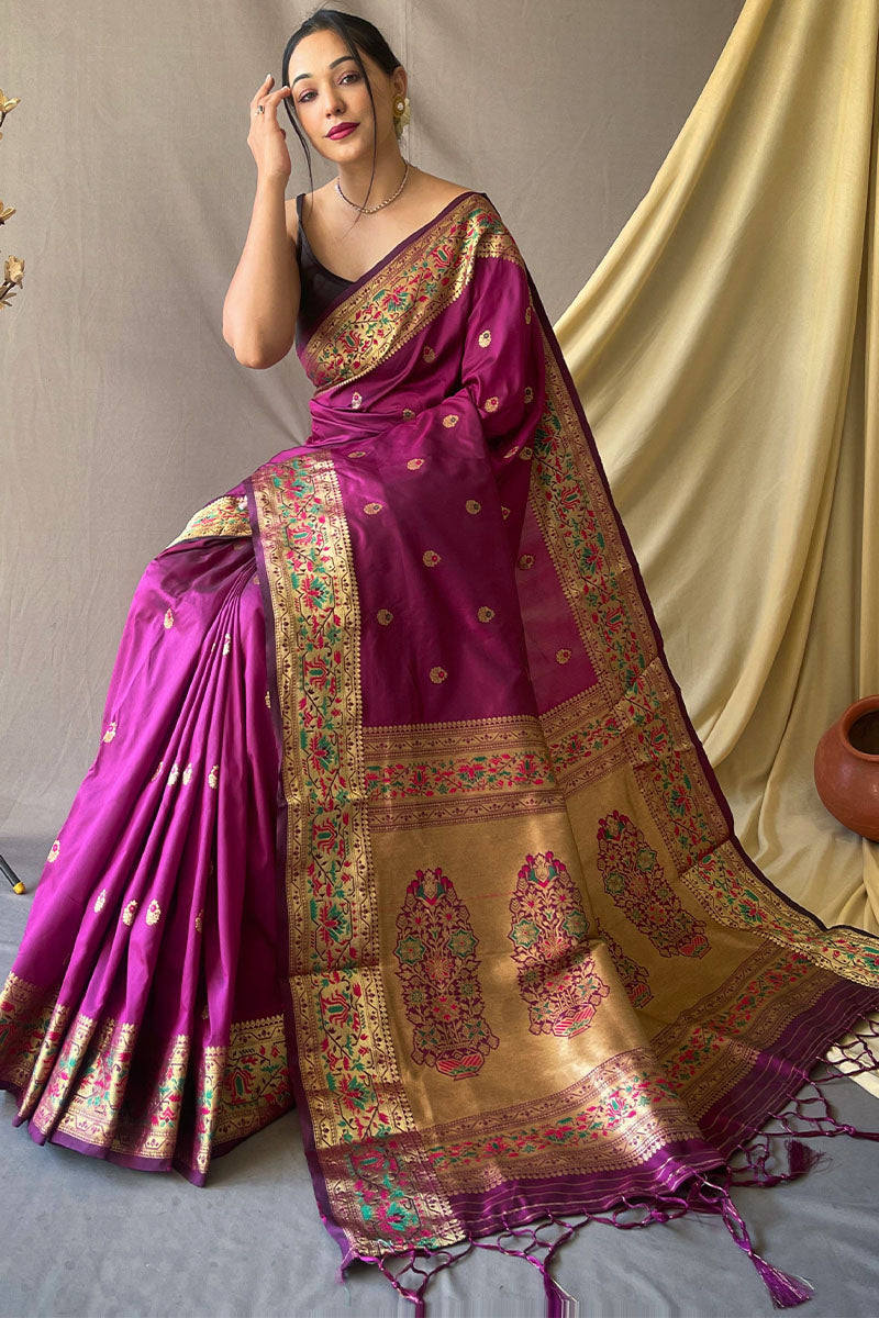 Byzantium Purple Zari Woven Paithani Silk Saree