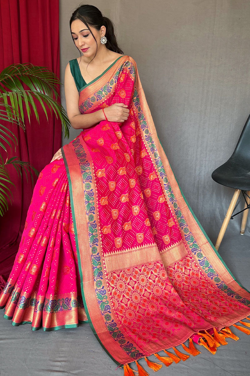 Deep Pink Patola Silk Saree