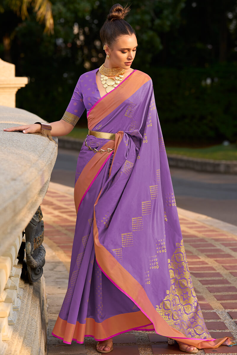 Dusty Lavender Zari Woven Soft Silk Saree