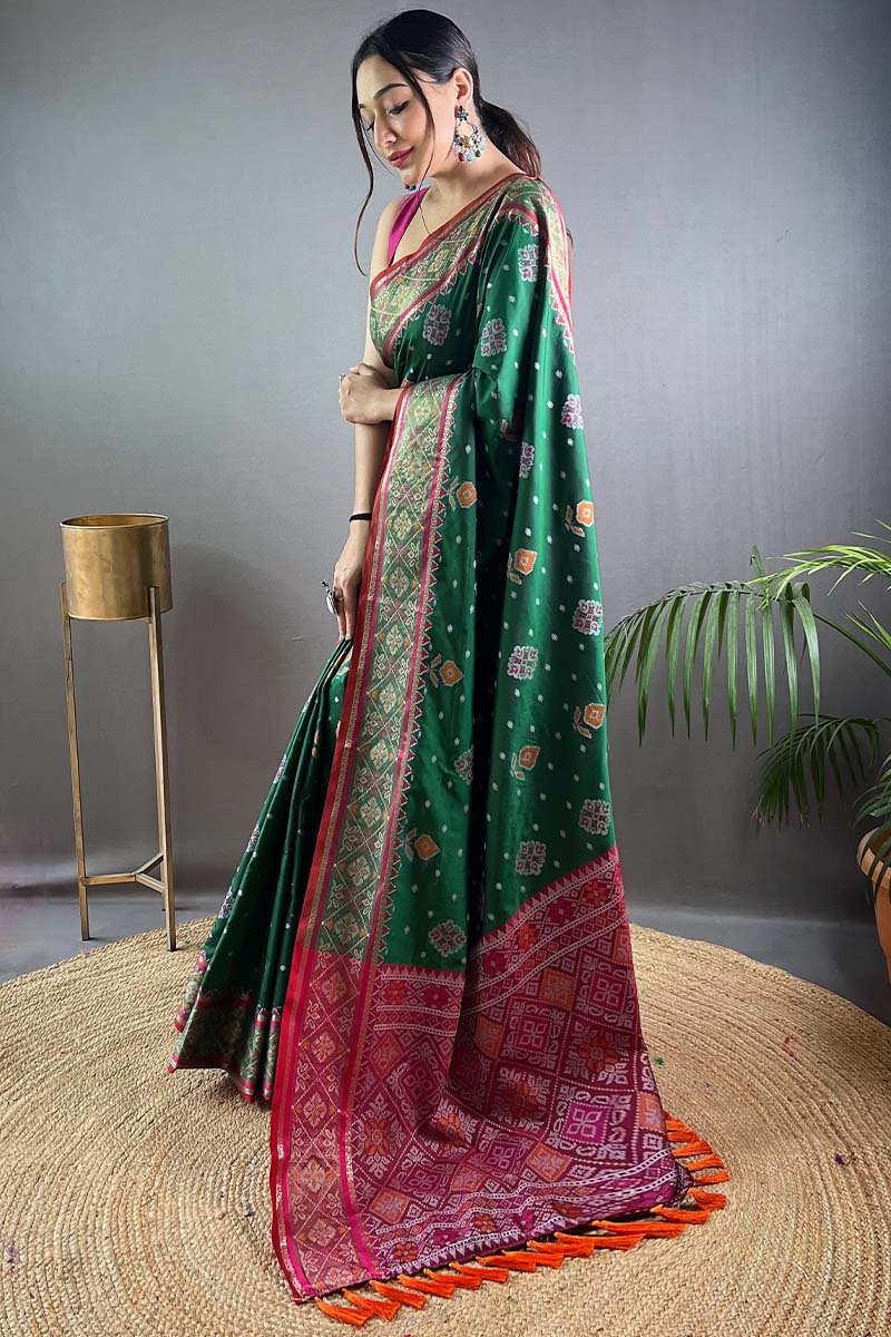 Forest Green Patola Silk Saree