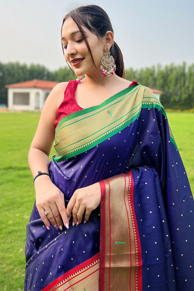 Gulf Blue Paithani Silk Saree