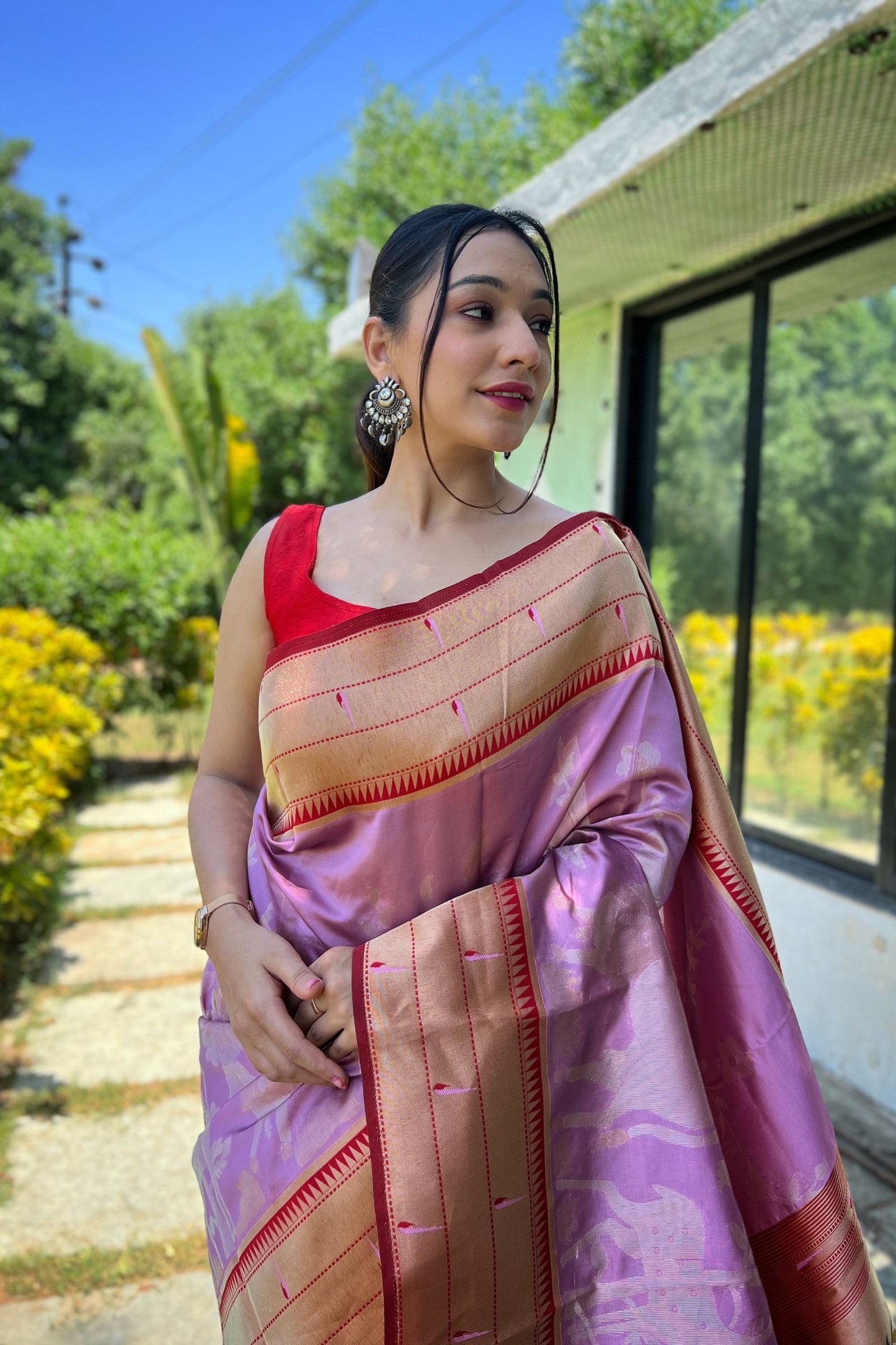 Lavender Zari Woven Soft Paithani Silk Saree with Traditional Pattern