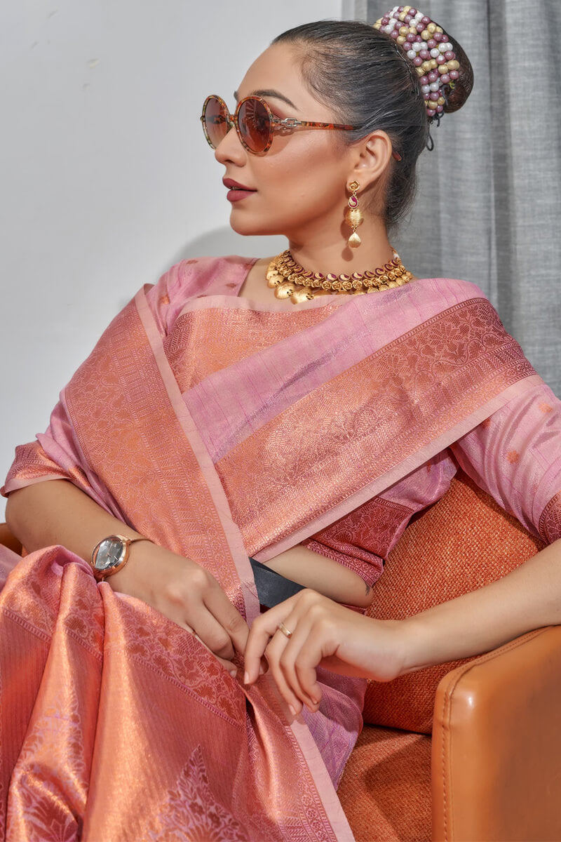 Oriental Pink Banarasi Tissue Silk Saree