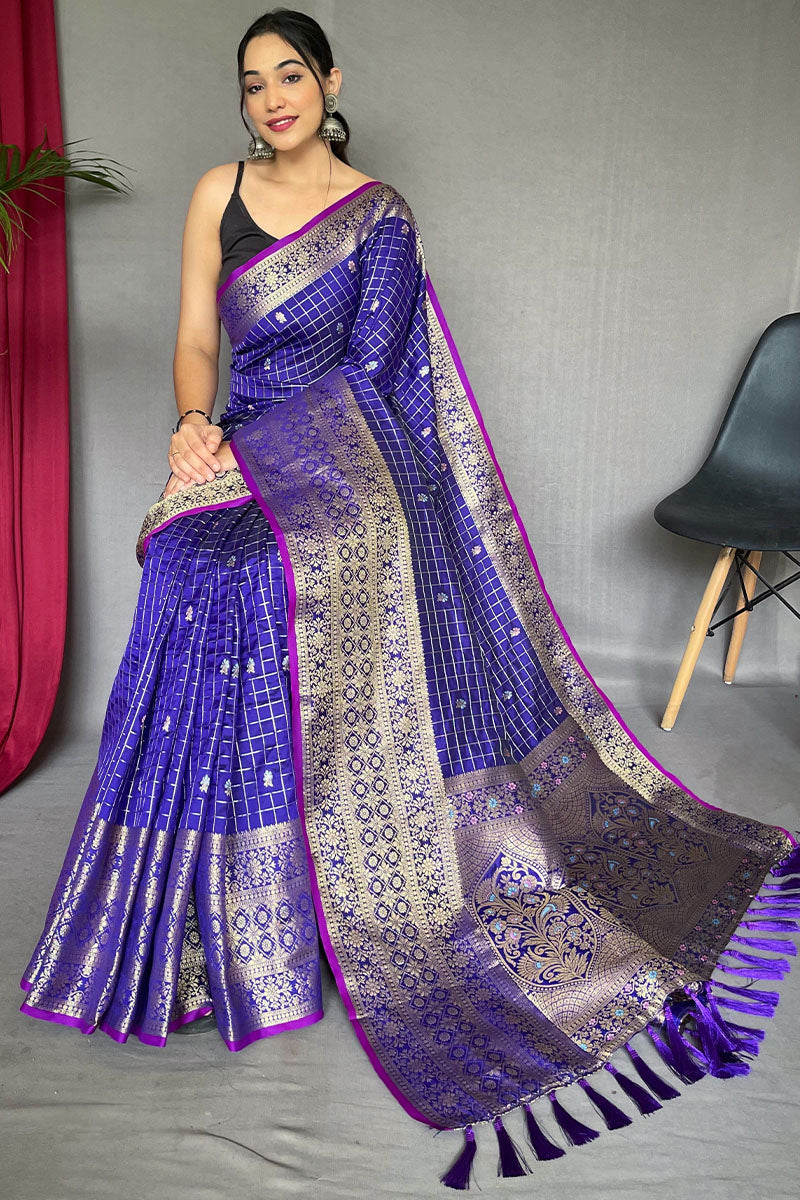 Sapphire Blue Banarasi Silk Saree
