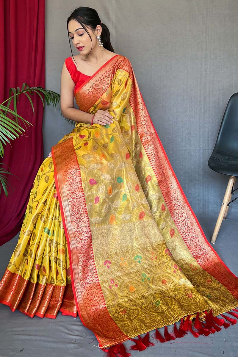 Sunglow Yellow Banarasi Tissue Silk Saree
