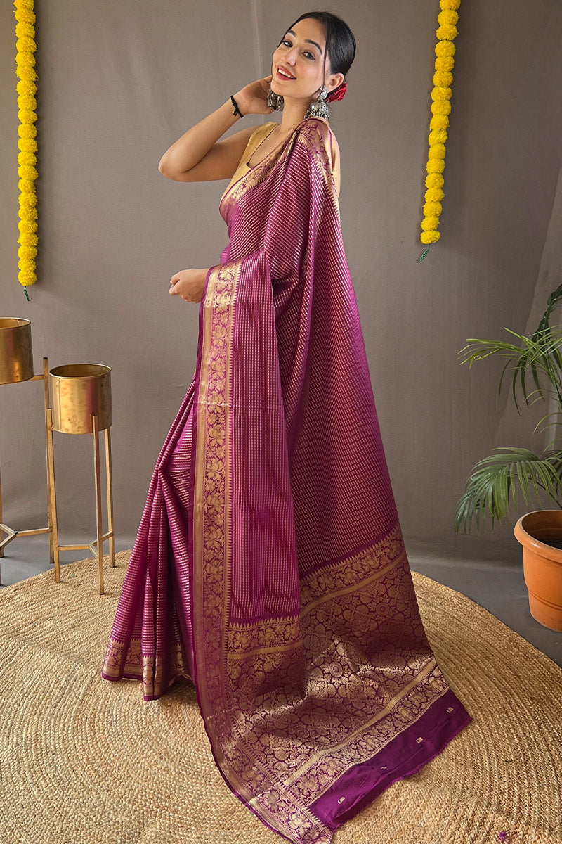 Velvet Purple Banarasi Silk Saree