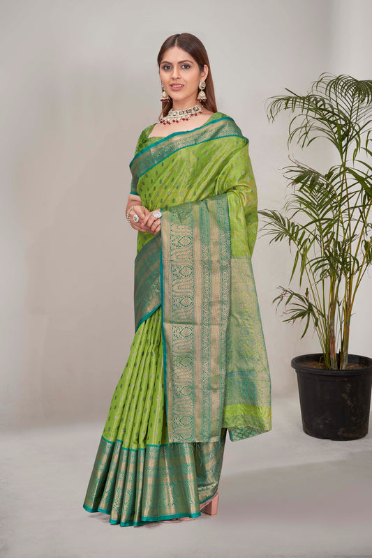 Green Kanchipuram Tissue Silk Traditional Zari Woven Saree