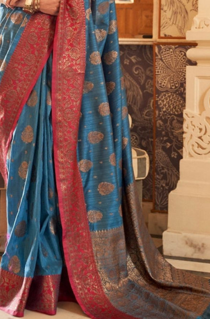Sapphire Blue Banarasi Tussar Silk Saree with Designer Boder