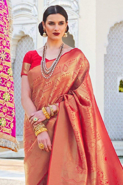 Candy Red Banarasi Special Wedding Edition Silk Saree with Zari Work