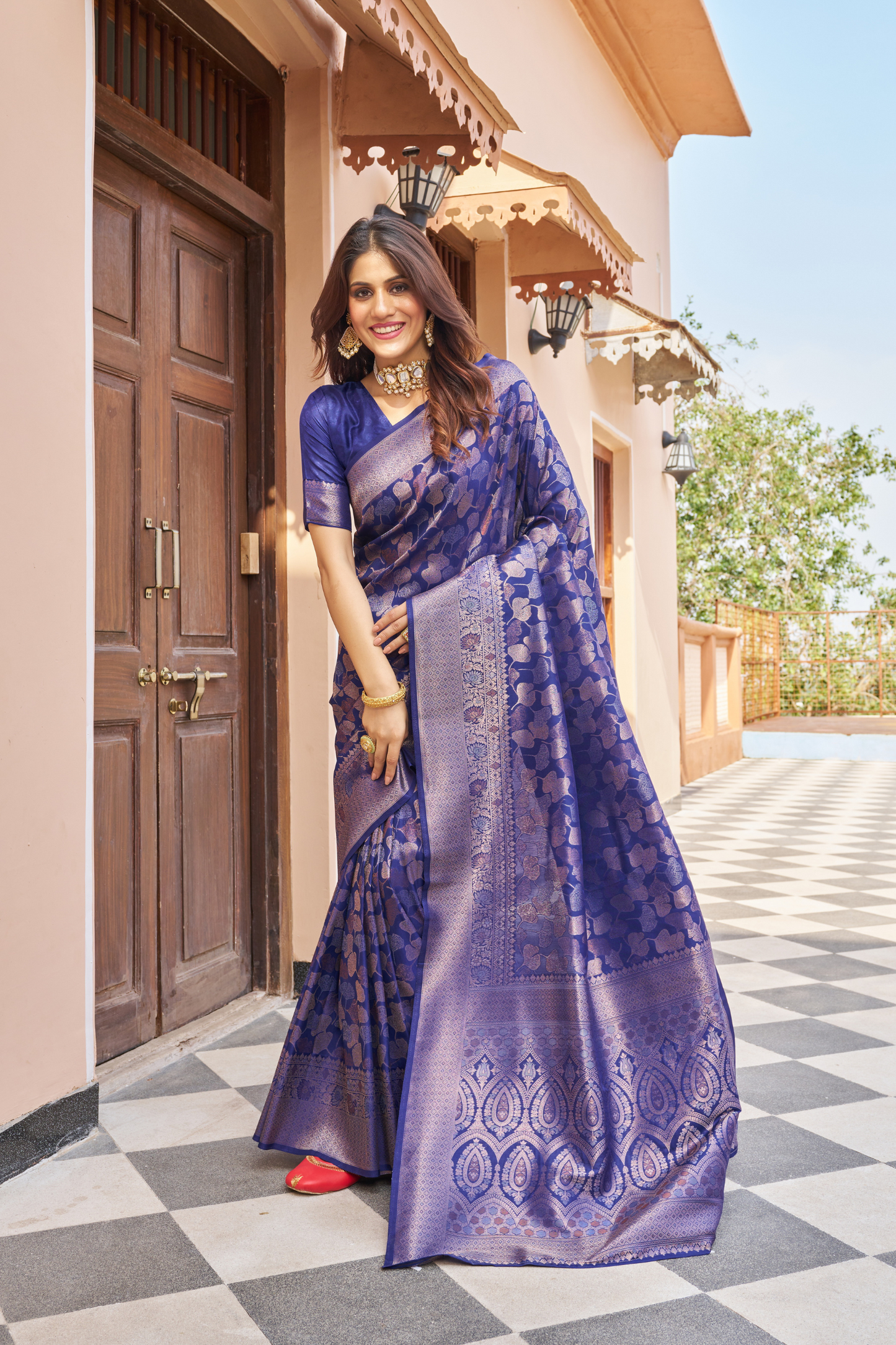 Berry Blue Designer Banarasi Ethnic Soft Silk Saree with Zari Work