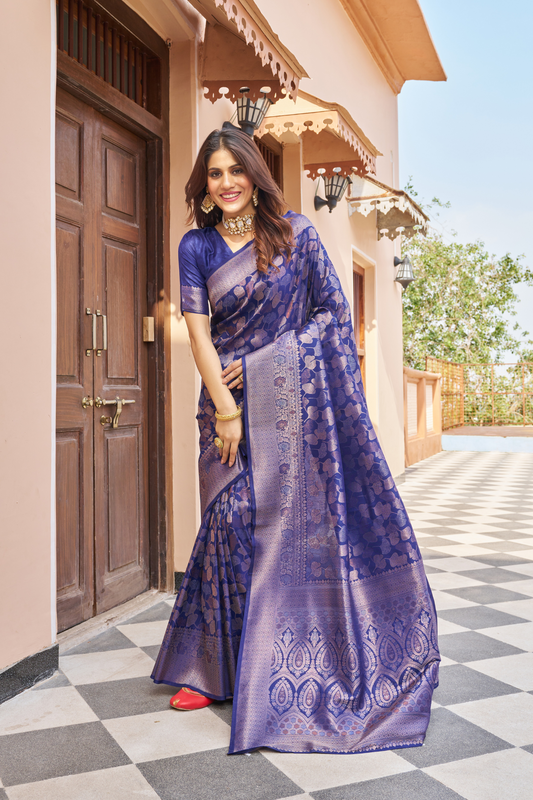 Berry Blue Designer Banarasi Ethnic Soft Silk Saree with Zari Work