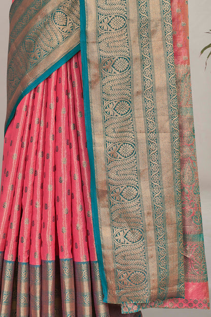 Peach Kanchipuram Tissue Silk Traditional Zari Woven Saree