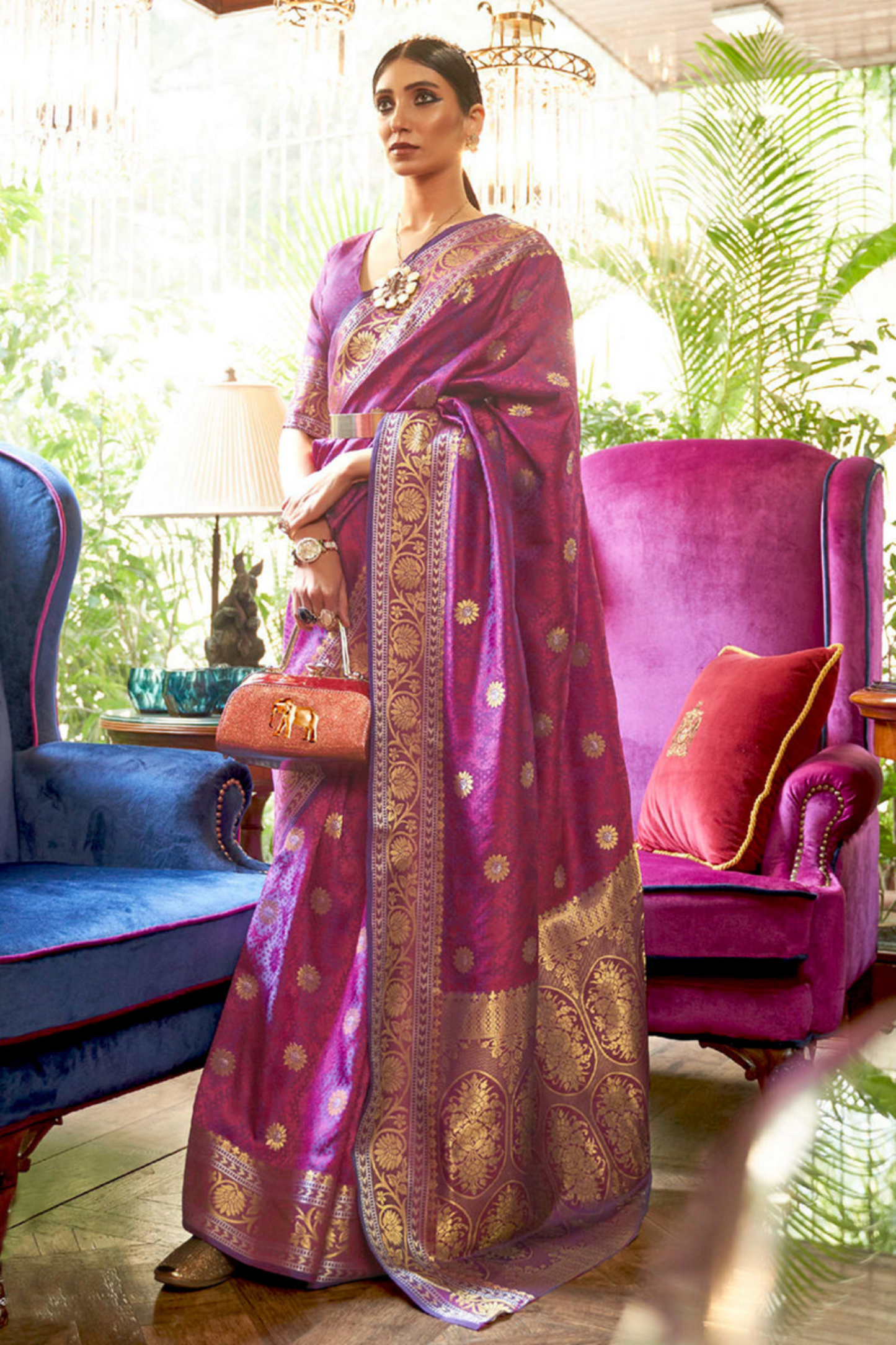 Magenta & Gold- Pure Banarasi Silk Saree with Handloom Weaving
