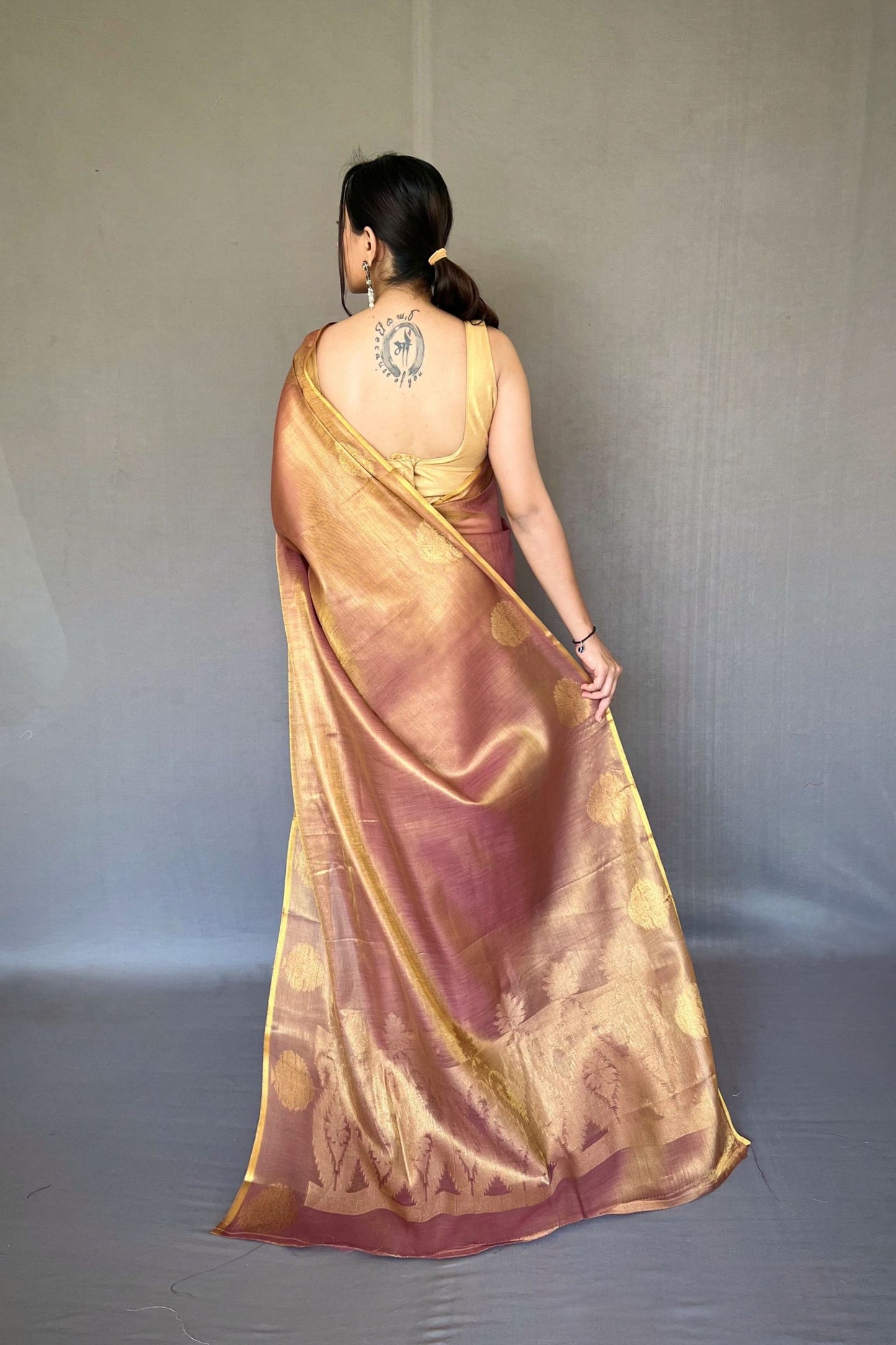 Dusty Rose Jacquard Woven Tissue Silk Saree