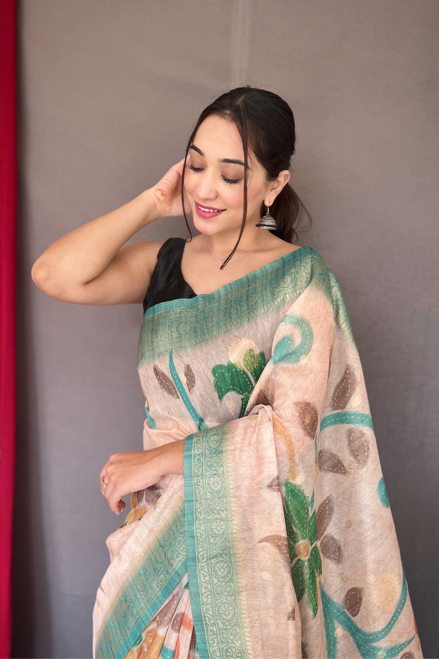 Sky Blue Chanderi Silk Digital Print Saree