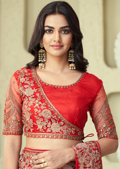Red Glorious Silk Saree With Embroidery Work