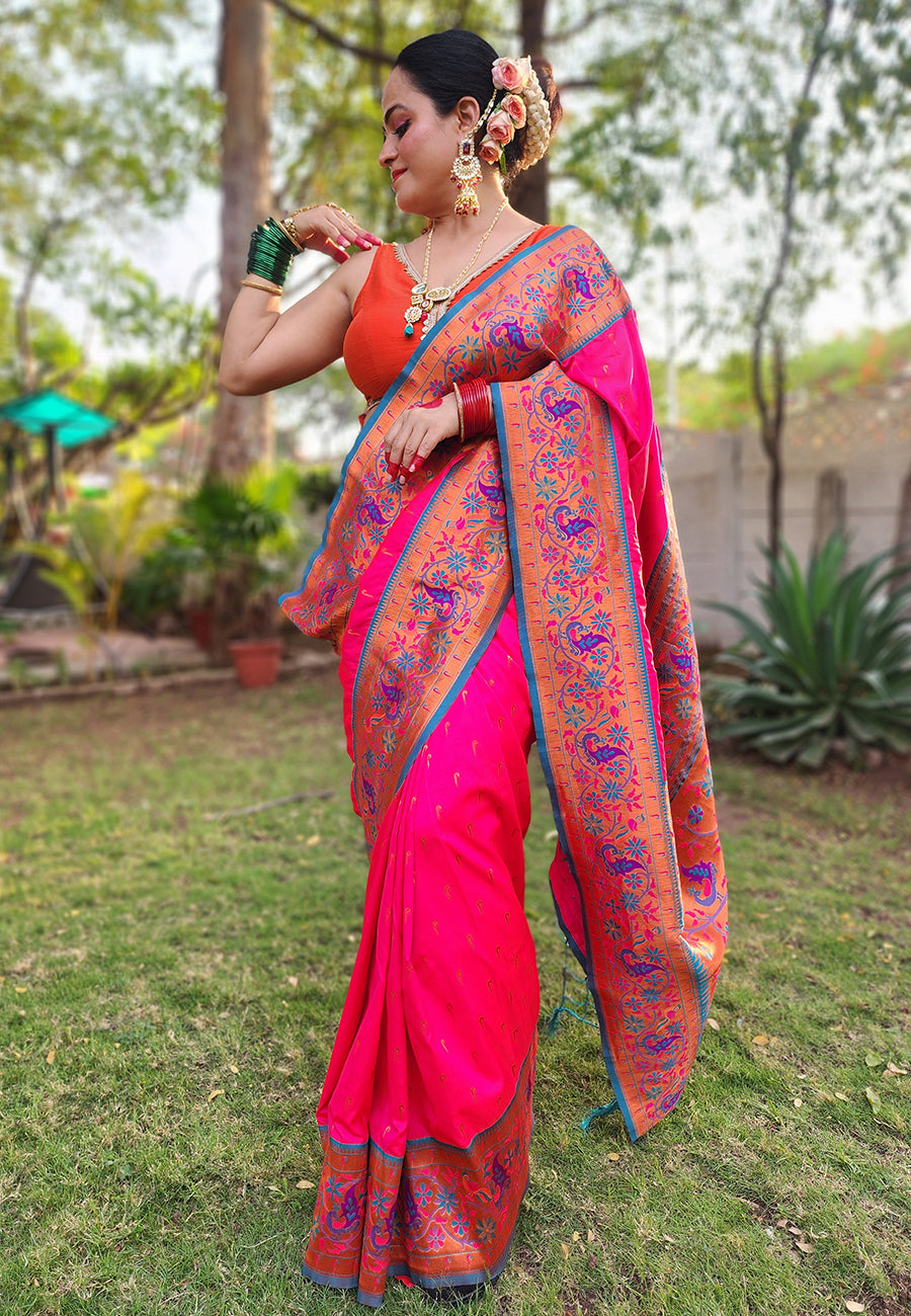 Shilpa Raman in Pink Muniya Original Paithani Silk Zari Woven Saree