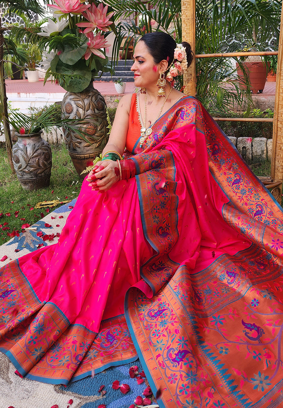 Shilpa Raman in Pink Muniya Original Paithani Silk Zari Woven Saree