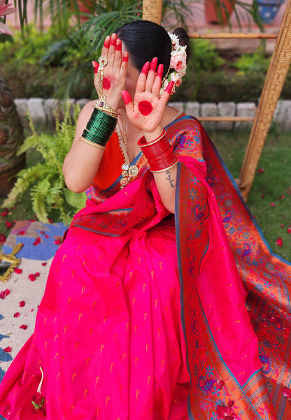 Shilpa Raman in Pink Muniya Original Paithani Silk Zari Woven Saree