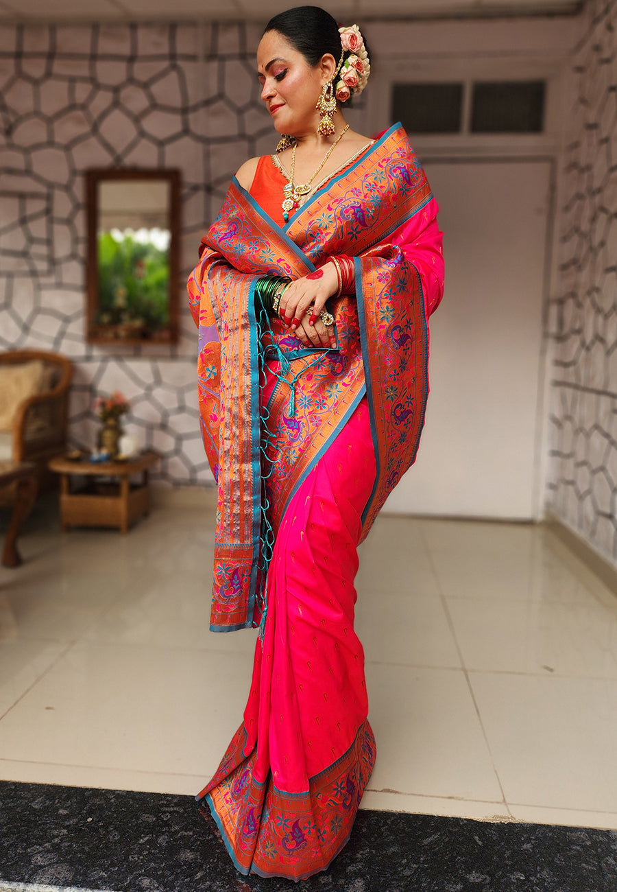 Shilpa Raman in Pink Muniya Original Paithani Silk Zari Woven Saree