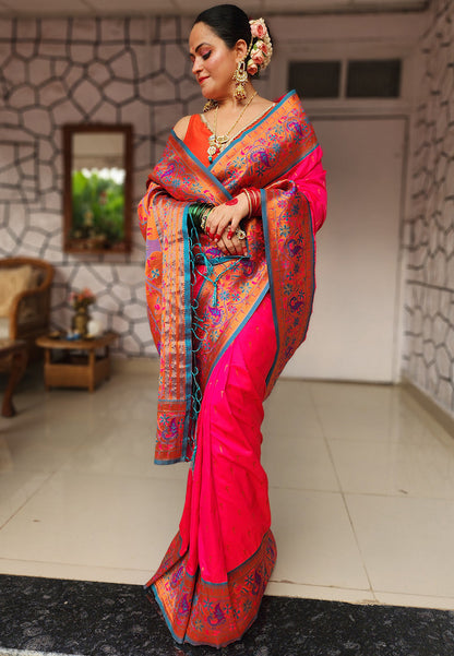 Shilpa Raman in Pink Muniya Original Paithani Silk Zari Woven Saree