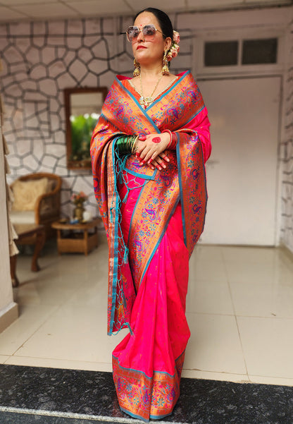 Shilpa Raman in Pink Muniya Original Paithani Silk Zari Woven Saree