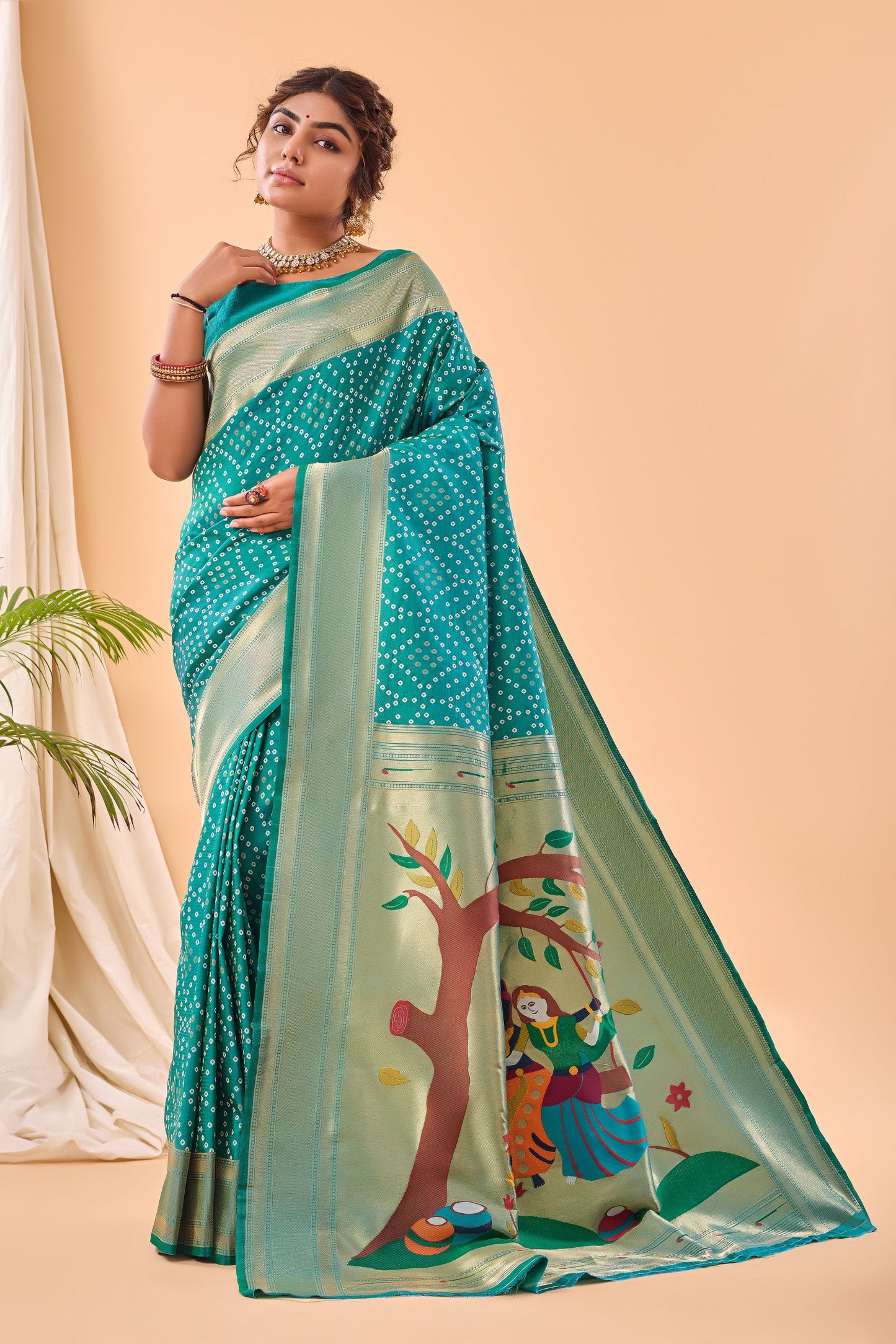 Rama Bandhani Weaving Paithani Silk Saree