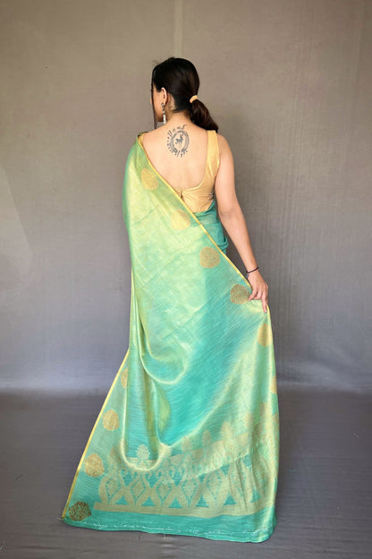 Sea Green Jacquard Woven Tissue Silk Saree