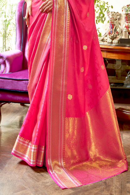 Pink & Gold- Pure Banarasi Silk Saree with Handloom Weaving