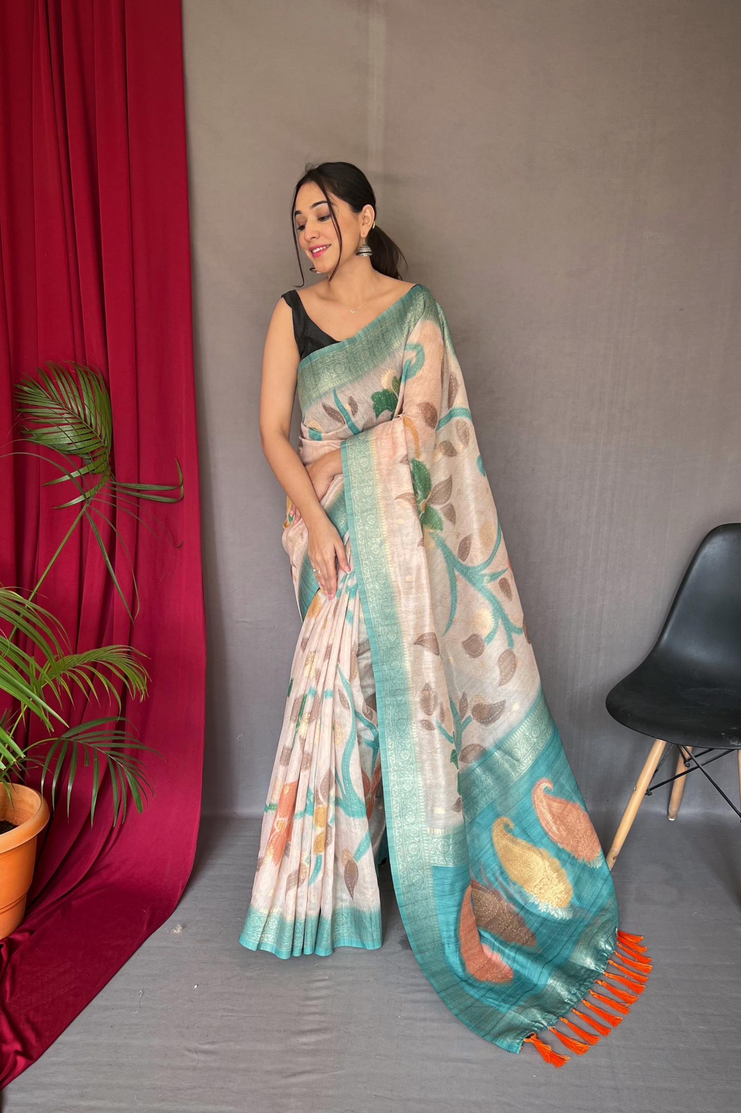 Sky Blue Chanderi Silk Digital Print Saree