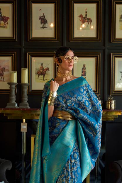 Royal Blue Pure Banarasi Katan Silk Saree with Handloom Weaving