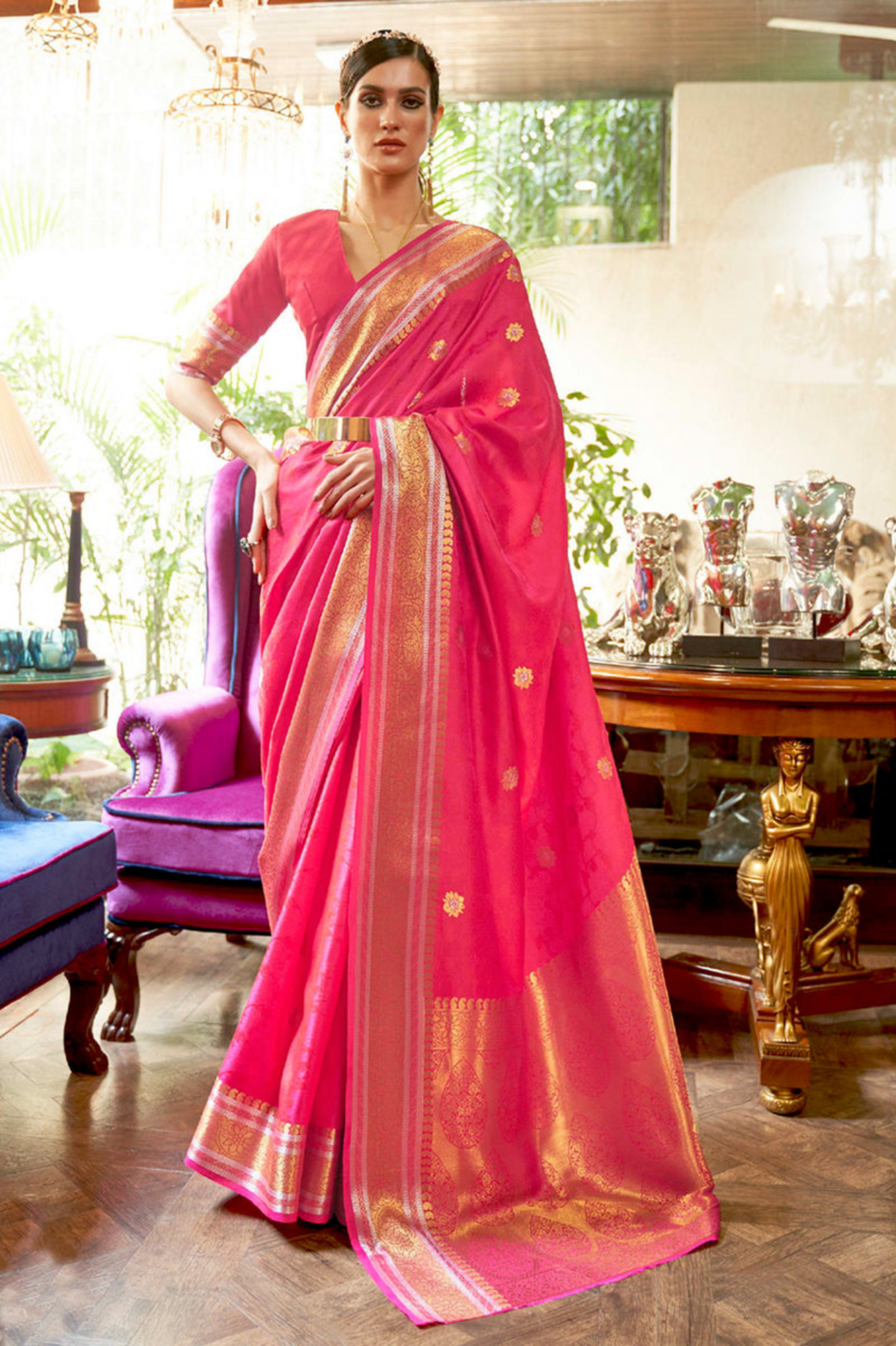 Pink & Gold- Pure Banarasi Silk Saree with Handloom Weaving