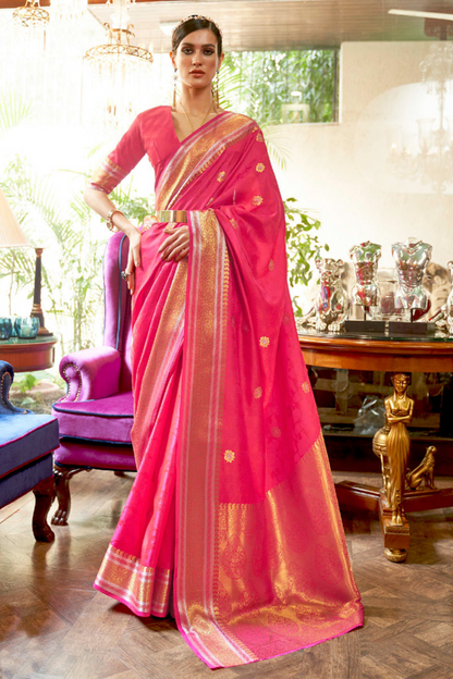 Pink & Gold- Pure Banarasi Silk Saree with Handloom Weaving
