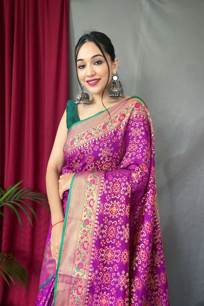 Purple Patola Silk Saree with Paithani Patola Fusion