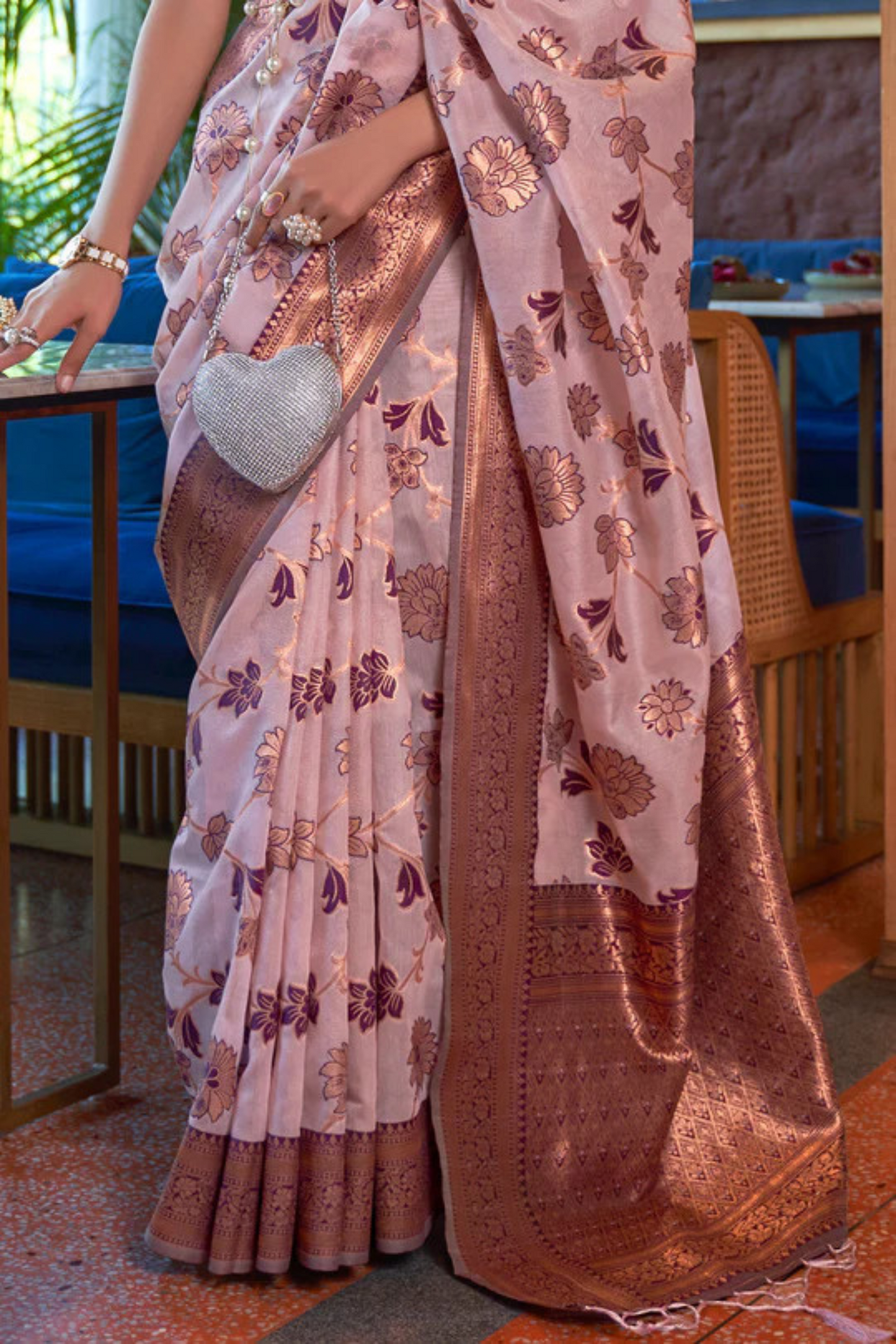 Lavender pink Organza Shimmer Silk Saree with Copper Zari Weaving