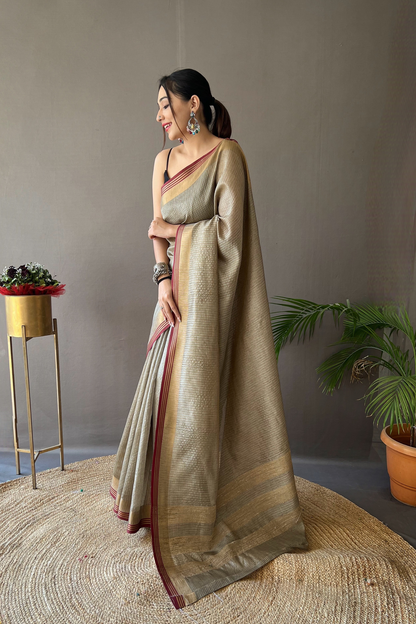 Grey Soft Silk Saree with Zari Work