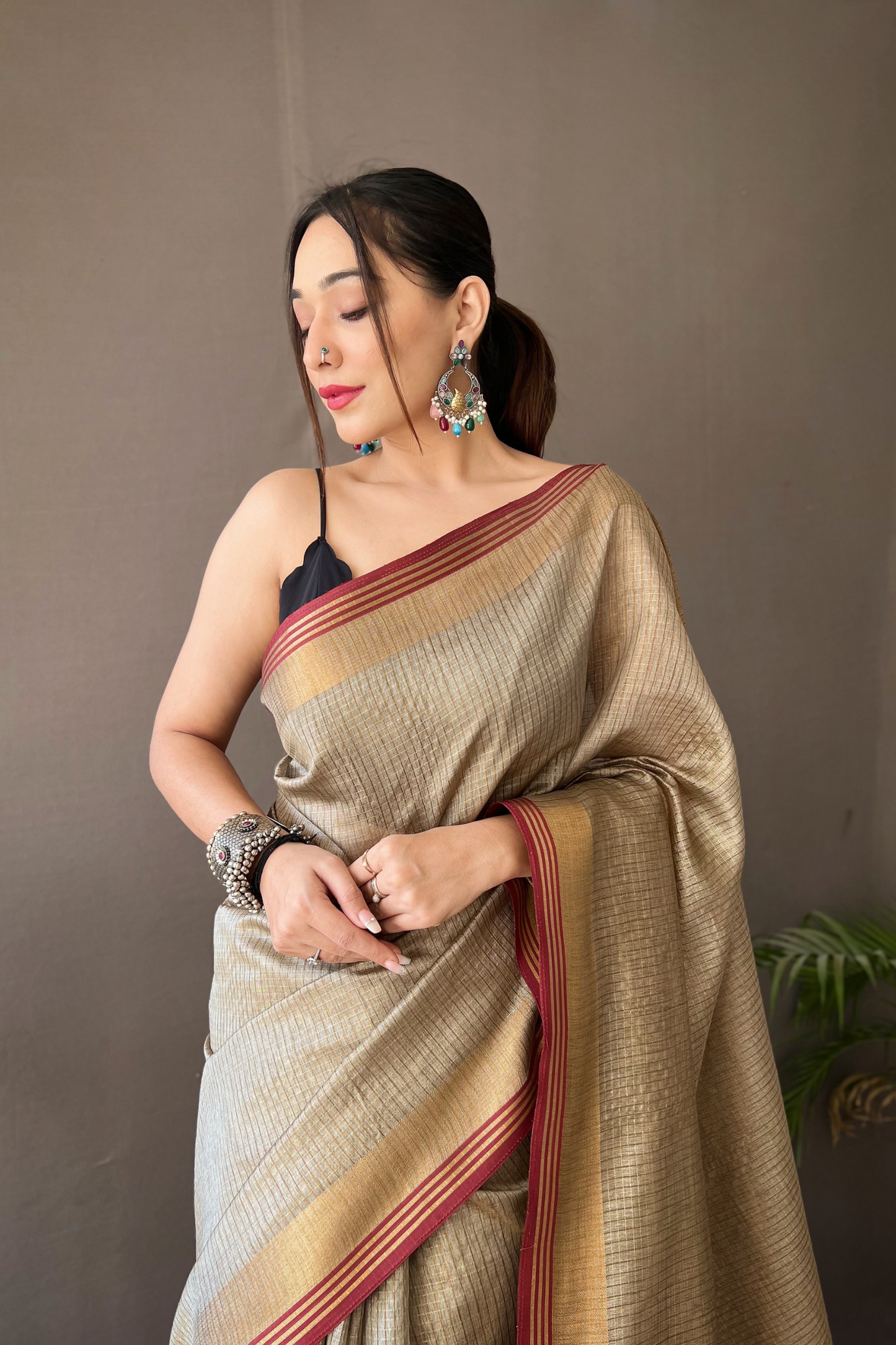 Grey Soft Silk Saree with Zari Work