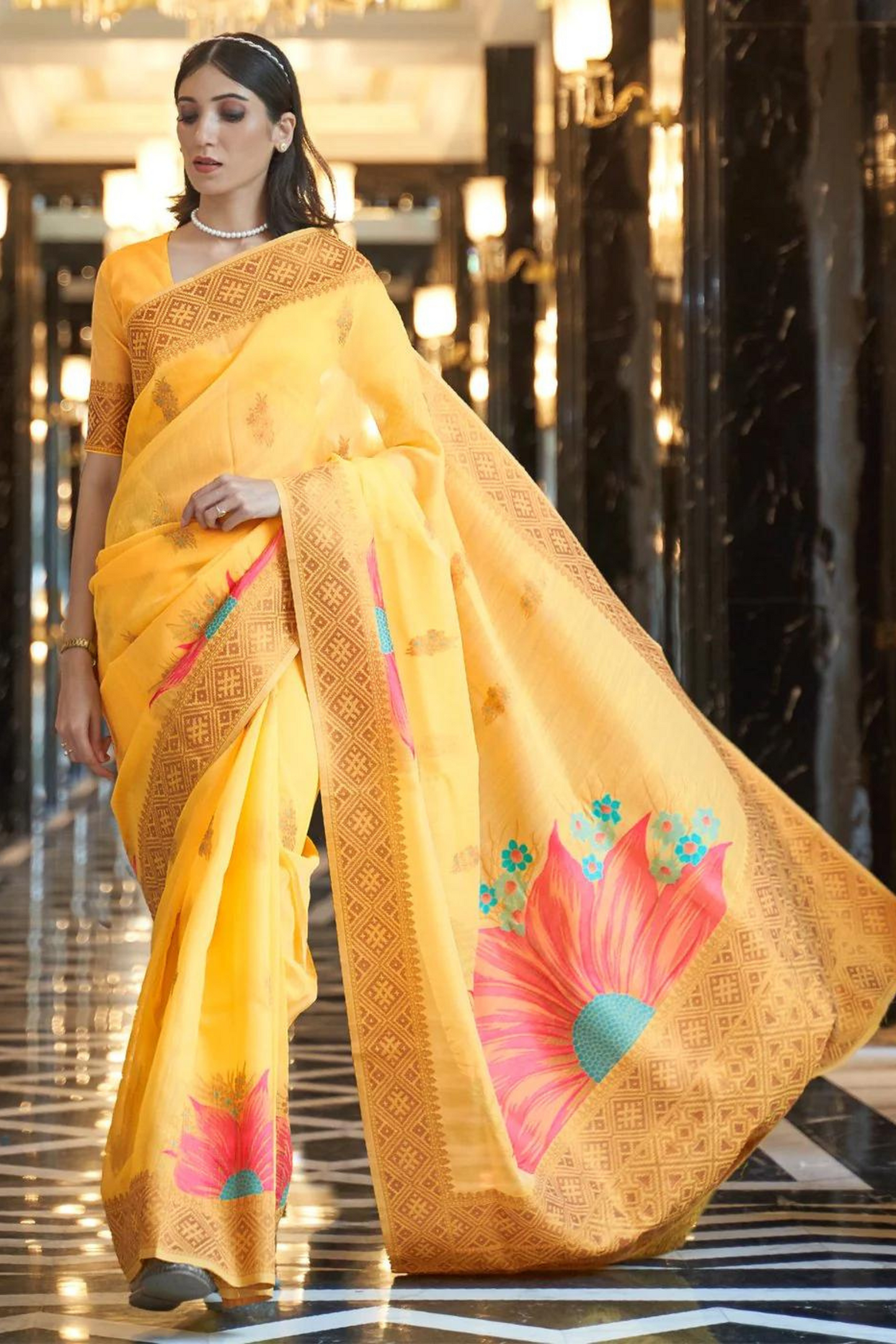 Yellow Soft Cotton Blend Silk Saree with Zari Work
