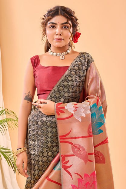 Black Paithani Silk Saree with Big Beautiful Border