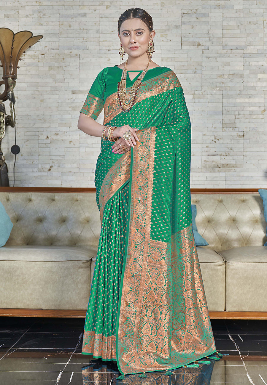 Green Banarasi Katan Silk Zari Woven Saree