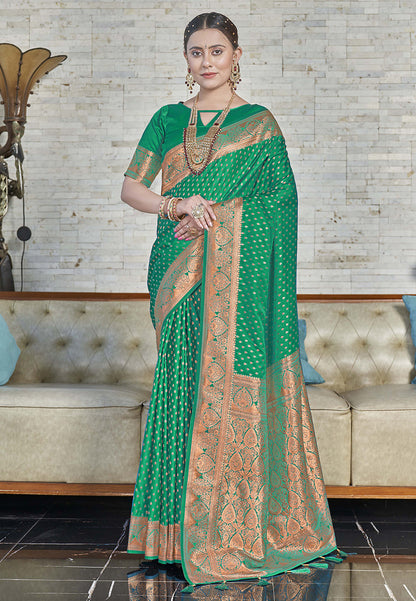 Green Banarasi Katan Silk Zari Woven Saree