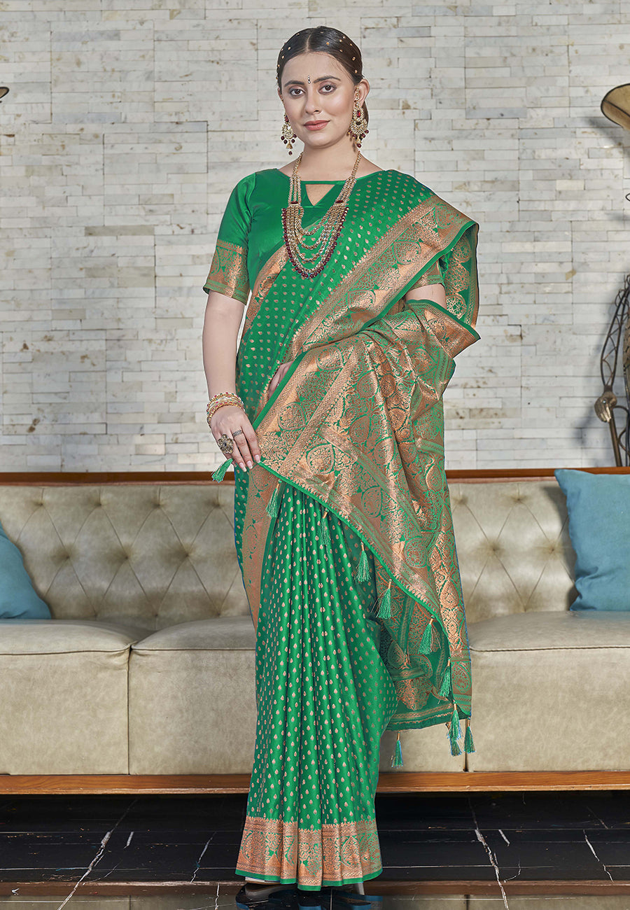 Green Banarasi Katan Silk Zari Woven Saree
