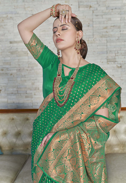 Green Banarasi Katan Silk Zari Woven Saree