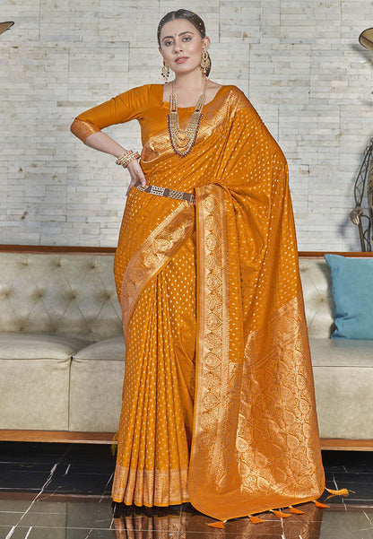 Mustard Banarasi Katan Silk Zari Woven Saree